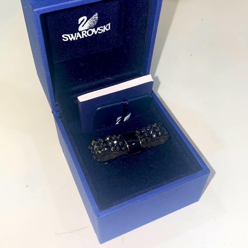 Swarovski women’s Black Crystal Ribbon Bow ring size 9